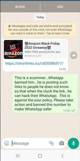 This is a scammer...Whatapp ban him...he is posting such links to people he does not know so that when the cluck the link , he can hack their WhatsApp. This is against the your policy. Please take action and banned this number to make WhatsApp safer