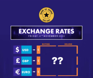 Check the Exchange rate projections for Monday 7th November 2022 which is based on the BoG rates for 3rd and 4th November, 2022