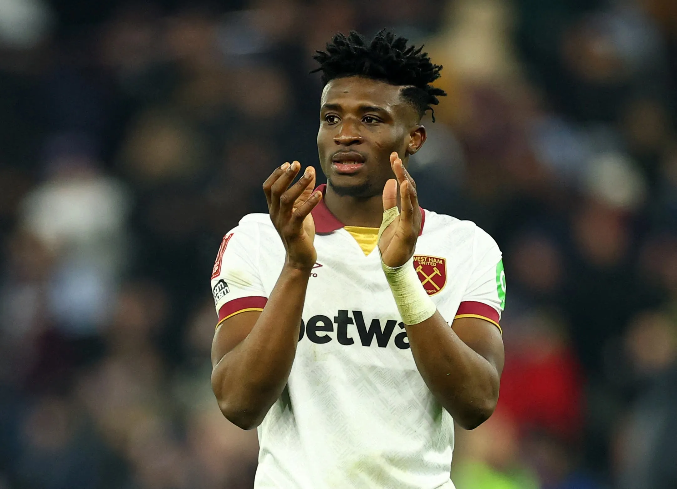 Mohammed Kudus playing for West Ham against Aston Villa in the FA Cup.