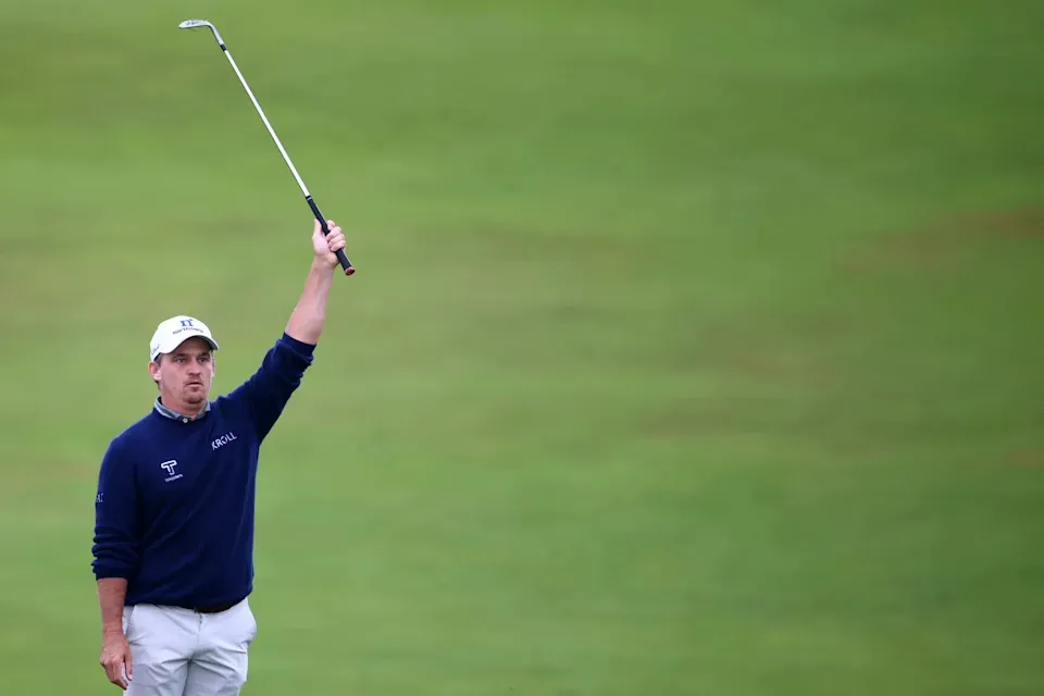 CALEDON, ONTARIO - JUNE 14: Bud Cauley of the United States reacts to his birdie on the 12th green during the final round of the RBC Canadian Open 2026 at TPC Toronto at Osprey Valley on June 14, 2026 in Caledon, Ontario. (Photo by Vaughn Ridley/Getty Images)