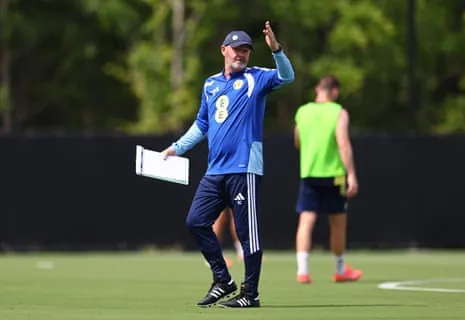 Steve Clarke gestures during Scotland training in Charlotte