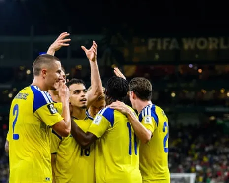 Yasin Ayari celebrates scoring Sweden’s fifth goal
