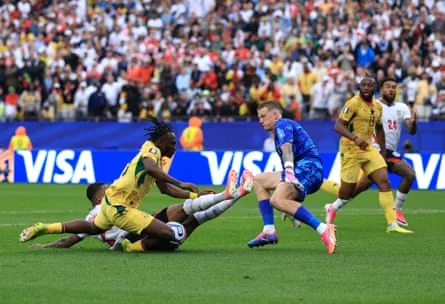 Prince Kwabena Adu gives England a scare with a second-half run into the box.