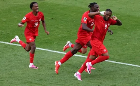 Cyle Larin celebrates his goal during Friday’s game against Bosnia and Herzegovina