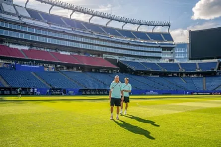 Erling Haaland and Sander Berge take a look at the Boston Stadium in Foxborough on Monday
