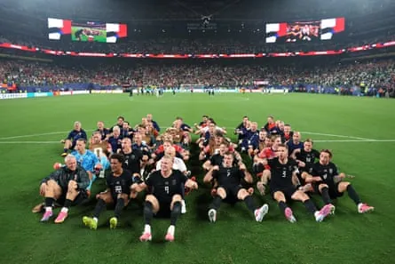 Erling Haaland and his Norway teammates join their fans in their trademark rowing celebration post-match