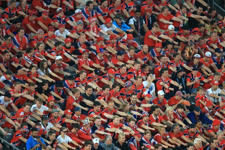 Norway's fans cheer their team during a football match.