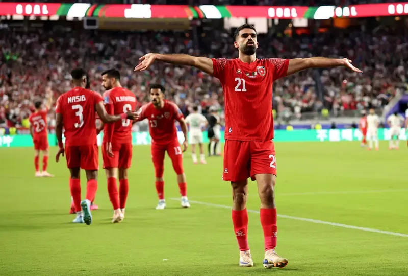 Nizar Alrashdan #21 of Jordan celebrates scoring his team's first goal during the FIFA World Cup 2026 Group J match between Jordan and Algeria