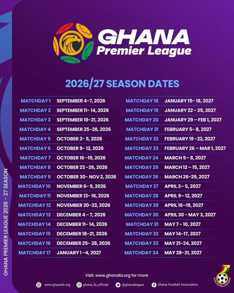 GFA confirms 2026/27 Ghana Premier League calendar