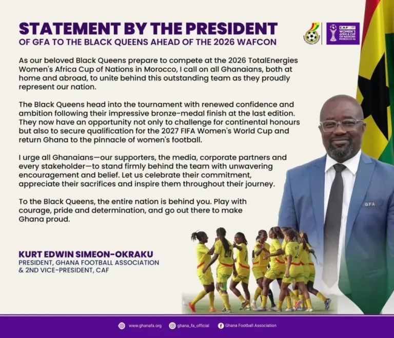 Kurt Okraku urges Black Queens to play with pride and confidence as WAFCON journey begins