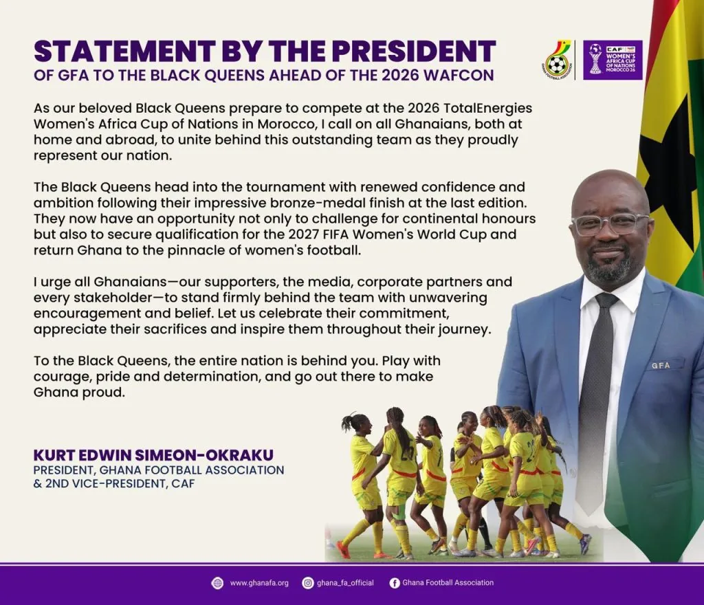 Kurt Okraku urges Black Queens to play with pride and confidence as WAFCON journey begins