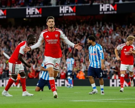 Kai Havertz (centre) opens the scoring for Arsenal