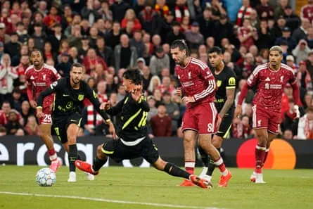 Dominik Szoboszlai scores Liverpool’s equaliser.